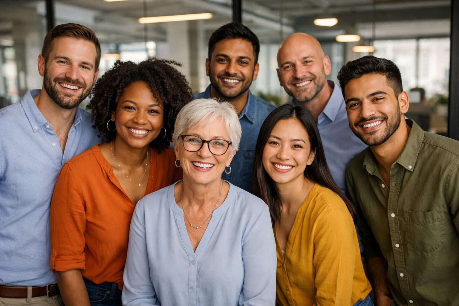 DIVERSE GROUP OF PEOPLE SIMILING IN AN OFFICE SETTING-1