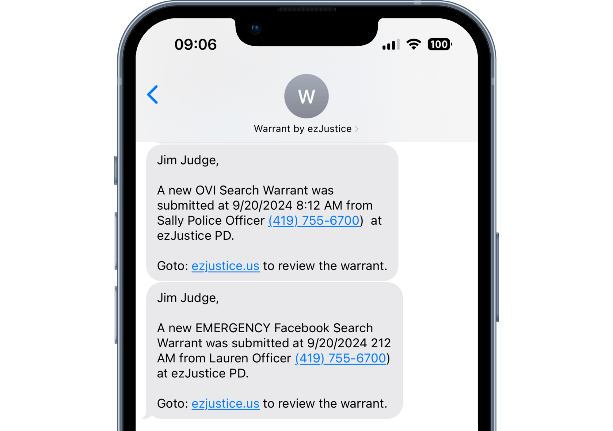 Judge Notification on Text
