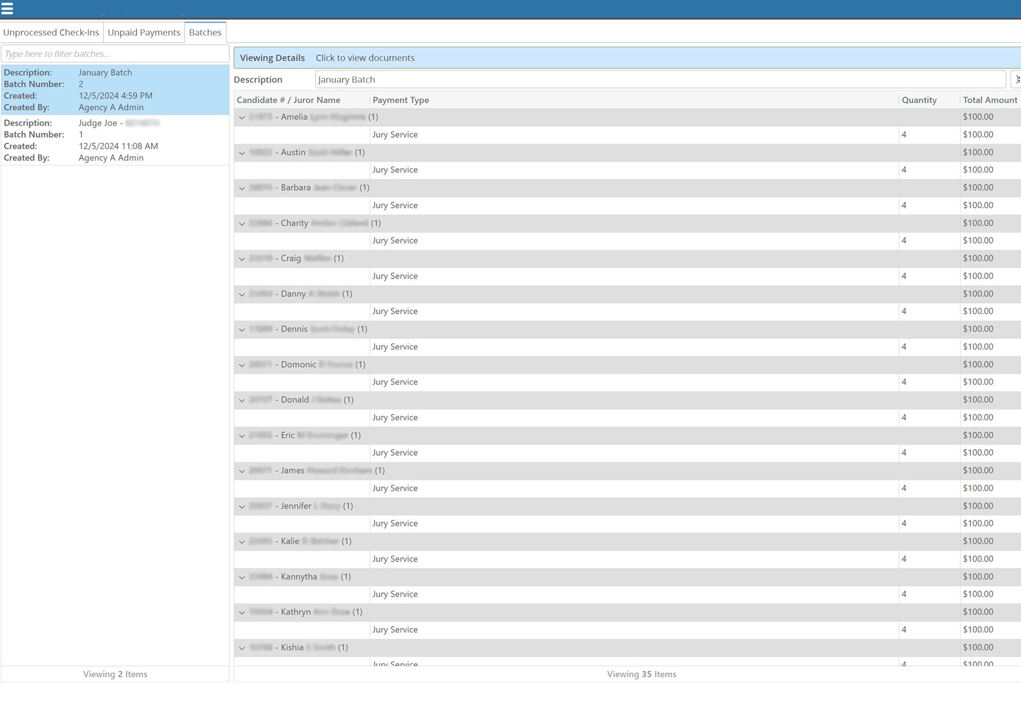 Juror Payment Batch